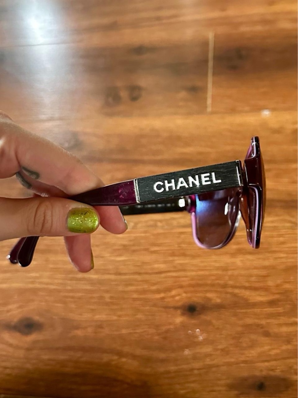 CHANEL Vintage Purple Wood Mother of Pearl Sunglasses 5198-H